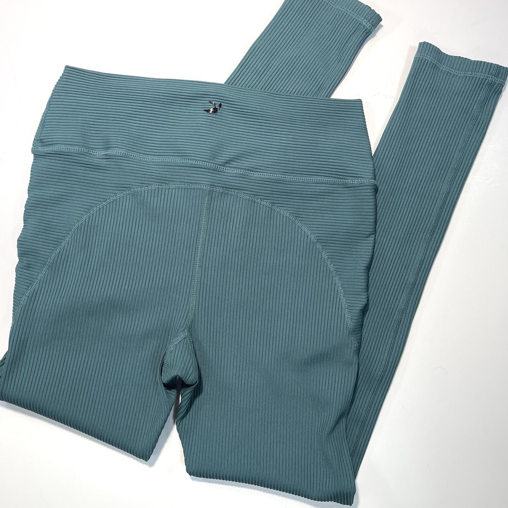 Women's Active Wear Legging Green Ribbed Full Length Large By Glyder Yoga Pilate